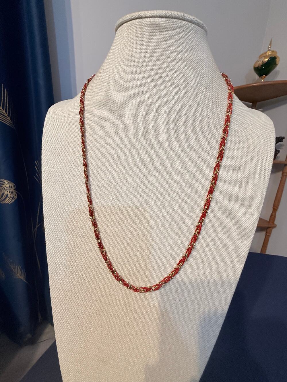 Vintage Medici Red & Gold Braided Necklace 26”